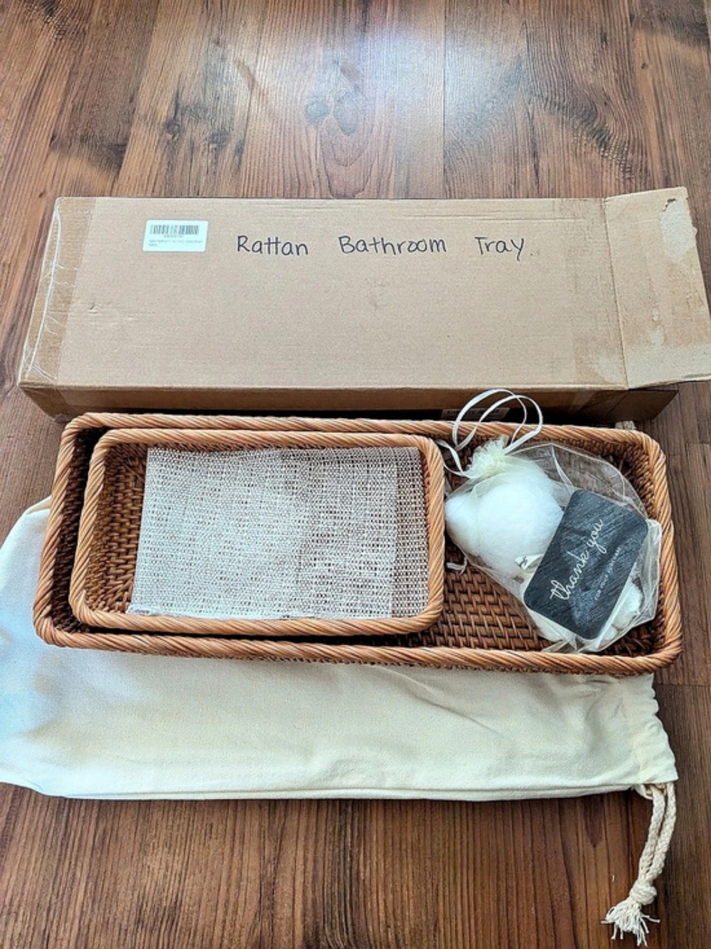 Brand New Set Of 2 Rattan Bathroom Tray Set in Honey Brown Color With Storagebag